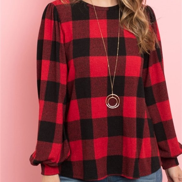 Red & Black plaid top - Picture 3 of 6